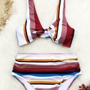 Cupshe Colorful Stripe High-waisted Bikini